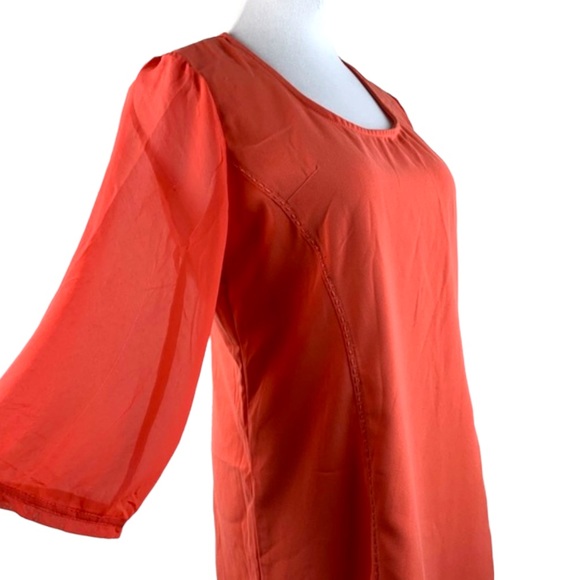 LF Miilla Orange Crepe Dress with Sheer Bell Sleeves - Picture 6 of 7